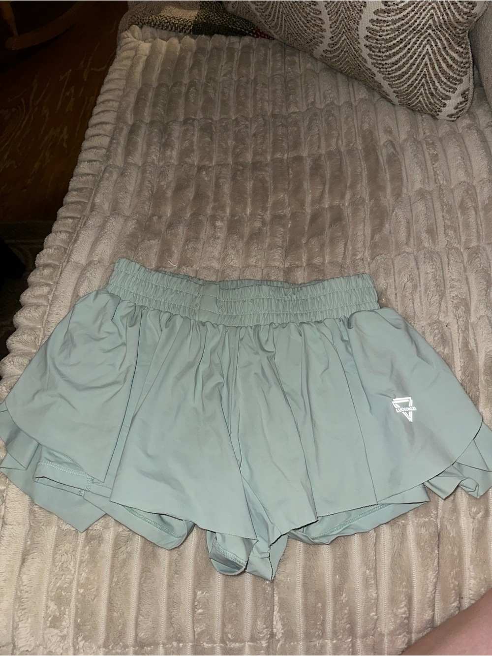 Women’s Athletic Ruffle Layer Performance Shorts in Light Sage